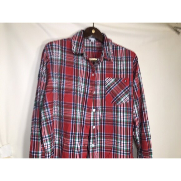Crown & Ivy top large Red plaid womens button up cotton casual - Picture 3 of 7